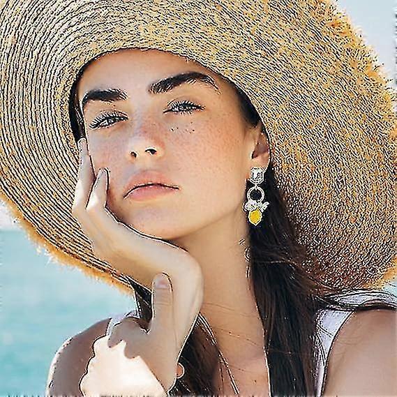 Lemon Dangle Earrings For Women Girls Gold Hoop Lemon Pendant Earrings Refresh Sweet Flower Charm Drop Weird Statement Fruit Earrings Aesthetic Summer