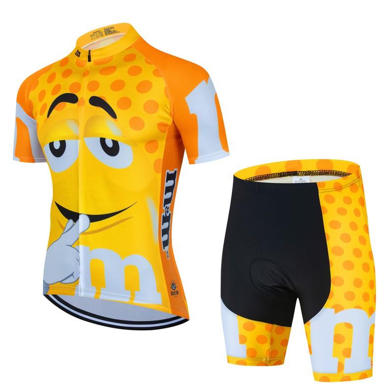Mens Womens Cycling Bib Shorts Set With Cartoon MMs Design Breathable Moisture-Wicking Bike Outfit