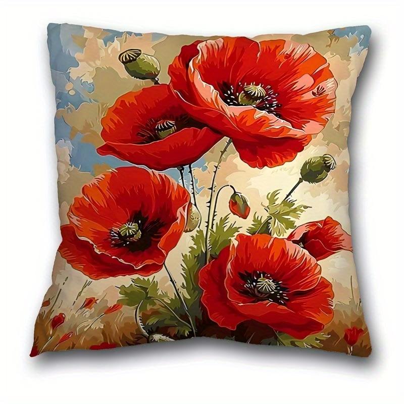 Vikama Bohemian Style Short Plush Pillowcase Daisy Print Polyester Zipper Closure Machine Washable Soft Decorative Pillow Cover