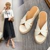 Fashion Platform Flip-Flops Fashion Spliced Cutout Straw Wedge Sandals Simple and Versatile Outside Wear Open Toe Platform Sandals