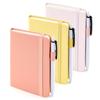 Feela Notebook A6 Pastel Color Set of 3 B Lined 6mm Horizontal Lined Synthetic Leather Pocket Size Mini Notepad with Black Pen