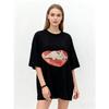 Oversized T Shirt Black Cute Pig Sleeping On Heart Print With Text Zve Stuho Casual Wear For Women Summer Outfit Streetwear Fashion Trendy Top