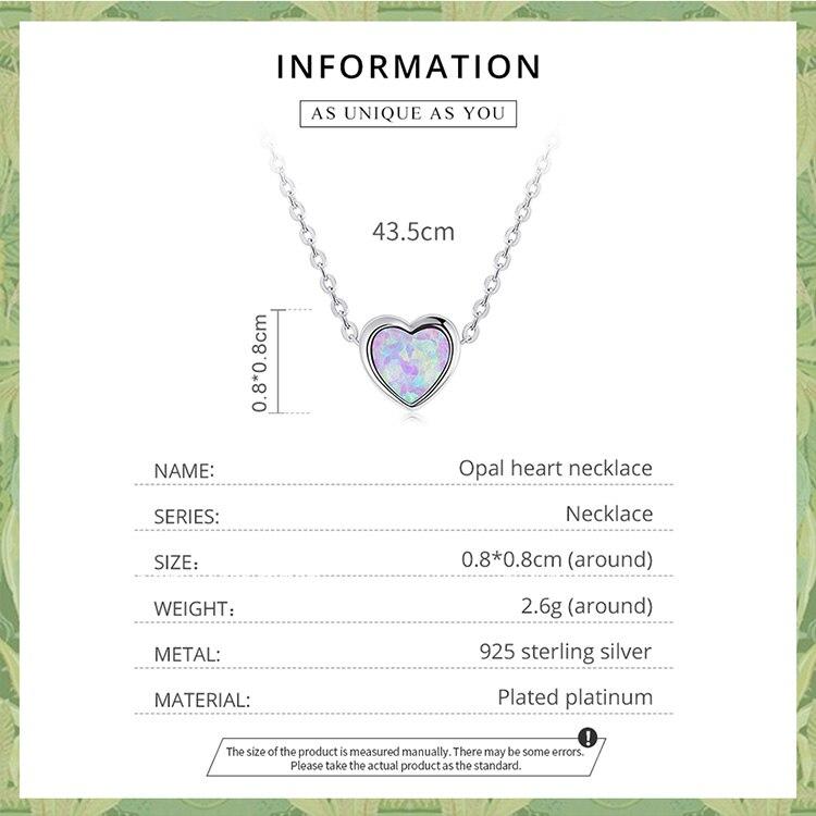 WOSTU Real 925 Sterling Silver Simple Style Shining Opal Heart Pendant Choker Necklace For Women Jewelry Gift