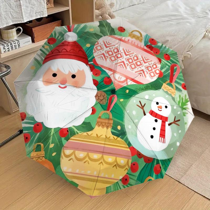 1pc Christmas ornaments and snowman illustration. Umbrella with Plastic Handle,Suitable for All Seasons Home Travel Outdoor UmbrellaDD226