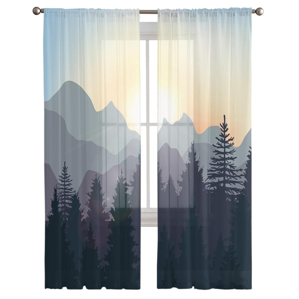 Горный сосновый лес Солнце Тюлевые Шторы для Спальни Современная Вуаль Шторы Украшение Дома Оконные Шторы