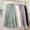 Skirt High Waist Long Skirt with Elastic Waistband Solid Color Glossy Chiffon Satin Skirt