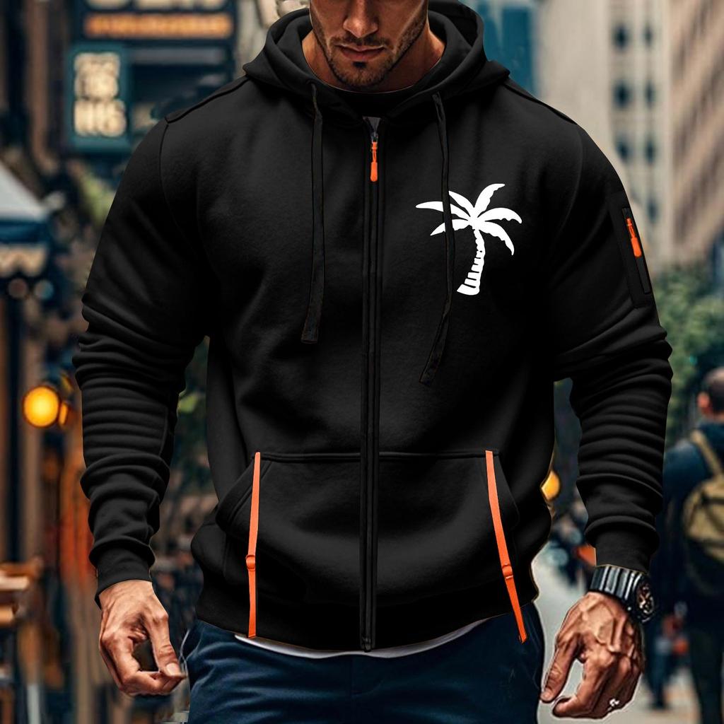 Мужская спортивная повседневная толстовка с капюшоном, кардиган с капюшоном на молнии, многокарманное пальто с капюшоном