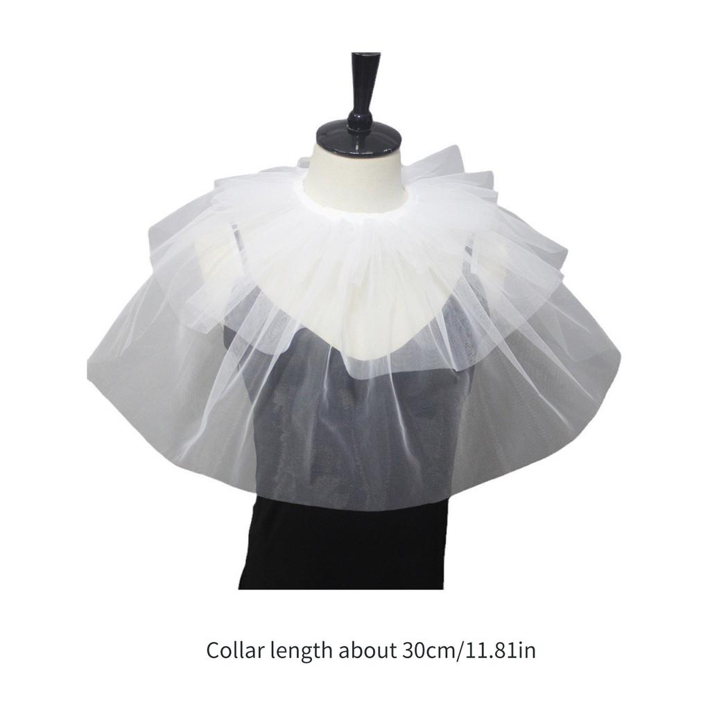 Women Victorians Ruffle Neck Collar 3 Layers Mesh Vintage Renaissances False Collar Large Shawl Scarf Decorative Capelet