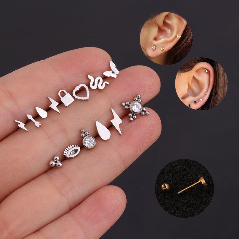 Vogue Small Cartilage Stainless Steel 2022 New 1PC 20G Trend Screw Back Piercing Jewelry Stud Earring Charming