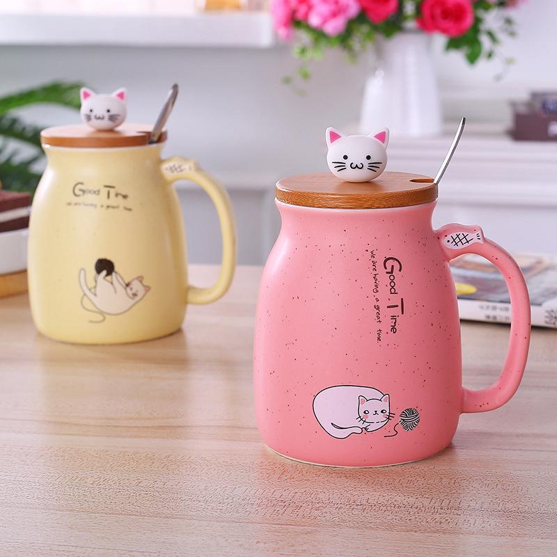 Creative Color Cat Mug Cartoon with Lid 500ml Cup Coffee Ceramic Mugs Cups Office Drinkware Gift