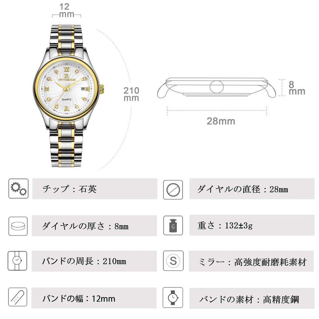 RORIOS Простые кварцевые часы из нержавеющей стали с датой Водонепроницаемые Идеально подходят для и на каждый день Золотые женские часы, Популярные, Стильные, Аналоговые, Механизм, Ремешок, Дисплей,