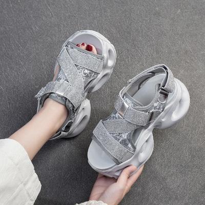 6.5СМ Синтетическая Кожа Летний Блеск Смешанный Цвет Fsahion Пип Тоу Полый Платформа Клинка Массивные Кроссовки Женская Удобная Обувь