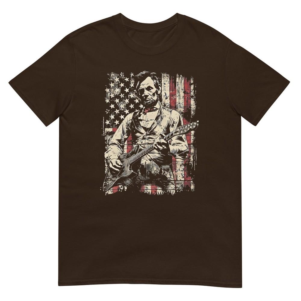 Abraham Lincoln Playing Guitar Retro Vintage Usa Flag Tshirt