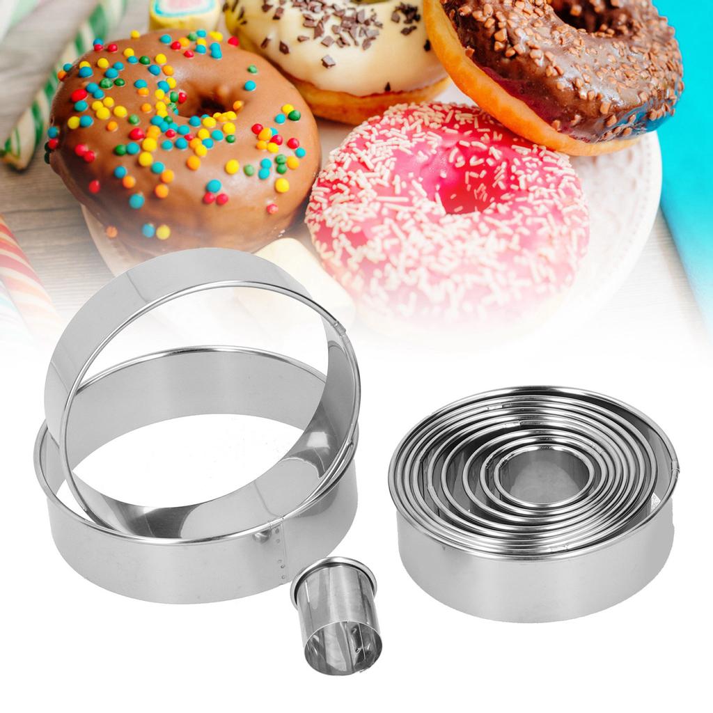 12PCS Set Stainless Steel Mousse Ring Round Cake Mold Fondant Cookies Cutting Mold Baking Tool