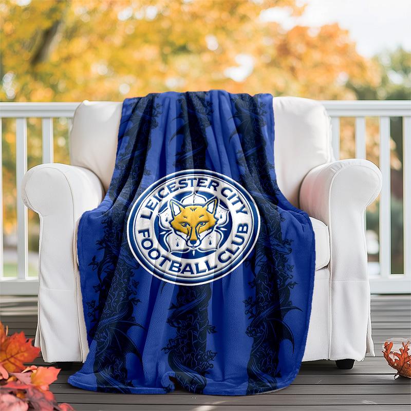 1pc Leicester City FC Theme Blanket - Digital Print, Polyester, Cozy for All Seasons, Perfect for Outdoor, and Travel