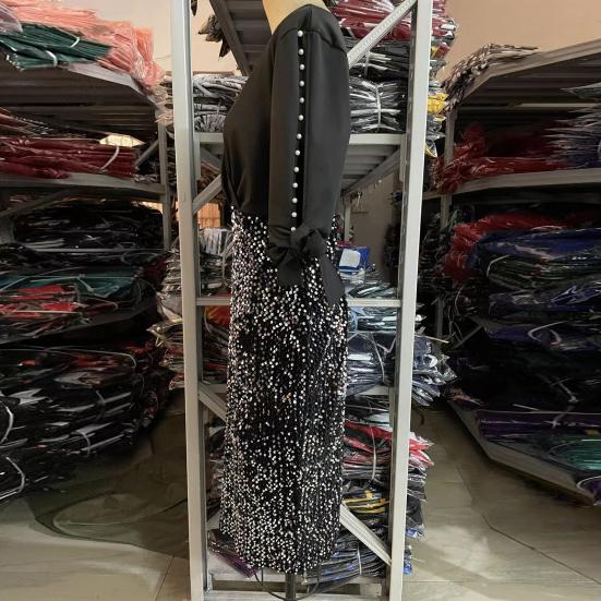 V-образный вырез с половиной рукавом, декор из бисера, бант, манжеты, облегающая талия, элегантное платье больших размеров, сексуальное платье с открытыми плечами и блестками, облегающее платье с запахом на бедрах, женская одежда