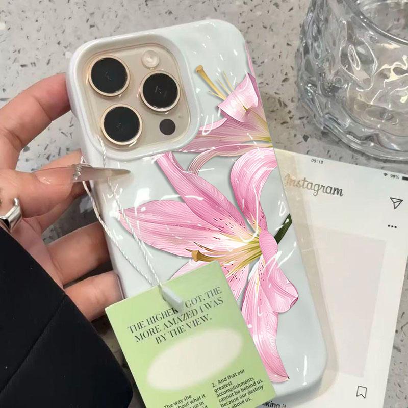 Чехол для телефона с узором из розовых лилий и волновой текстурой для iPhone 16 15 14 13 12 11 17 Pro Max Plus 17 Air, противоударный, из мягкого ТПУ
