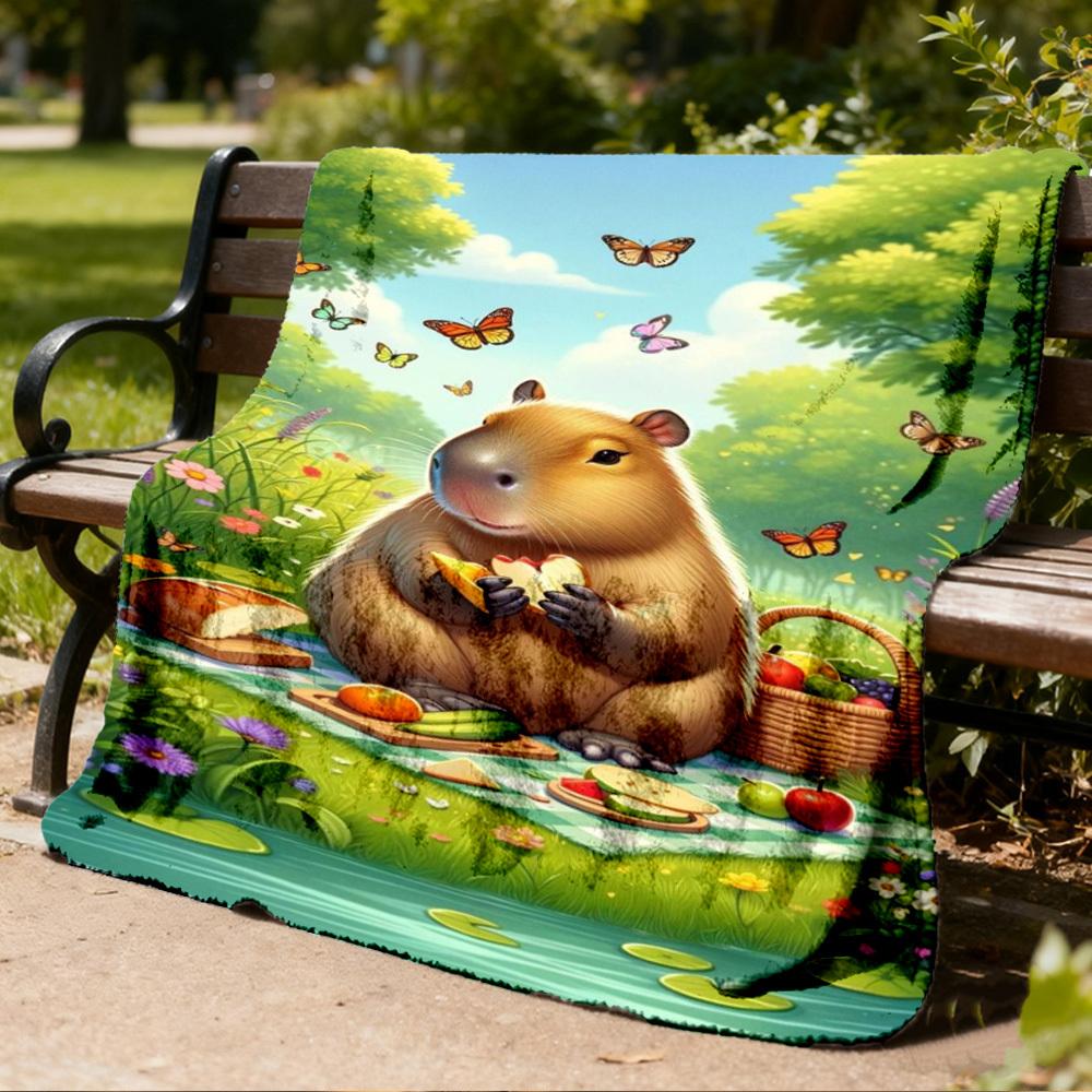 1pc Capybara Picnic Print Outdoor Blanket, Lightweight Polyester,