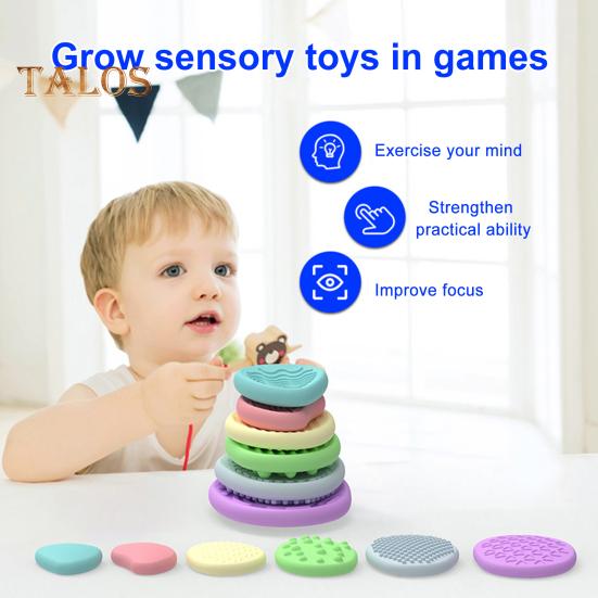 6/12Pcs Silicone Sensory Stone Toy Anxiety Stress Relief Portable Travel Calming Fidget Stone Textured Worry Stone Toy Kids Teens Adults Gift