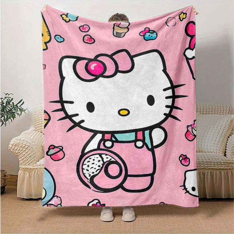 1pc Sweet Adventure Hello Kitty's Themed Cartoon Blanket, Seasonal Home Decor Gift for Family and Friend, Soft Throw Blanket Perfect for Couch or Bed,