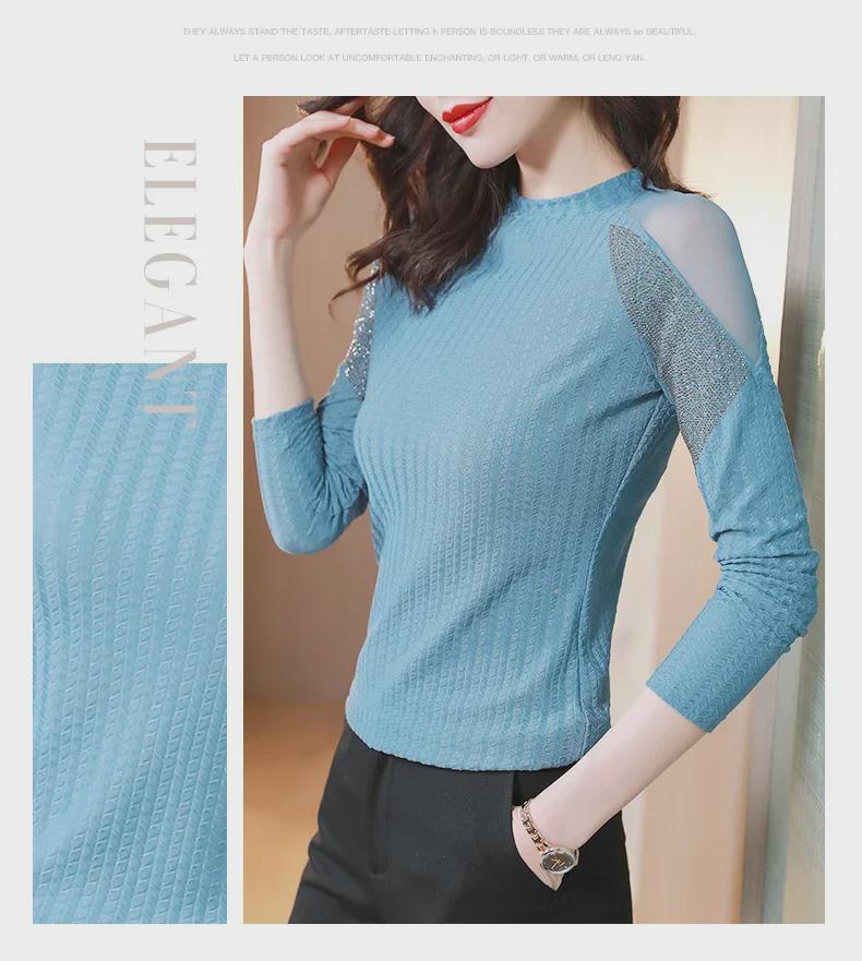 Aiyimaiyi Женский сетчатый трикотажный топ с длинными рукавами и круглым вырезом - Осень/Зима 2023