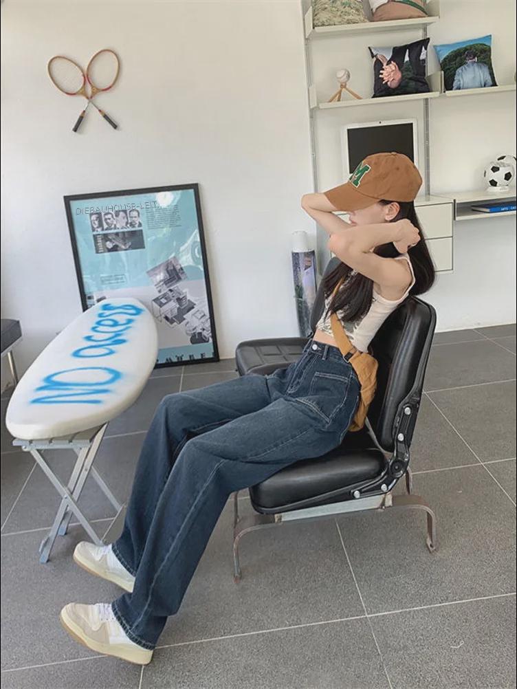 Женские широкие джинсы с высокой талией и большими карманами - корейский стиль