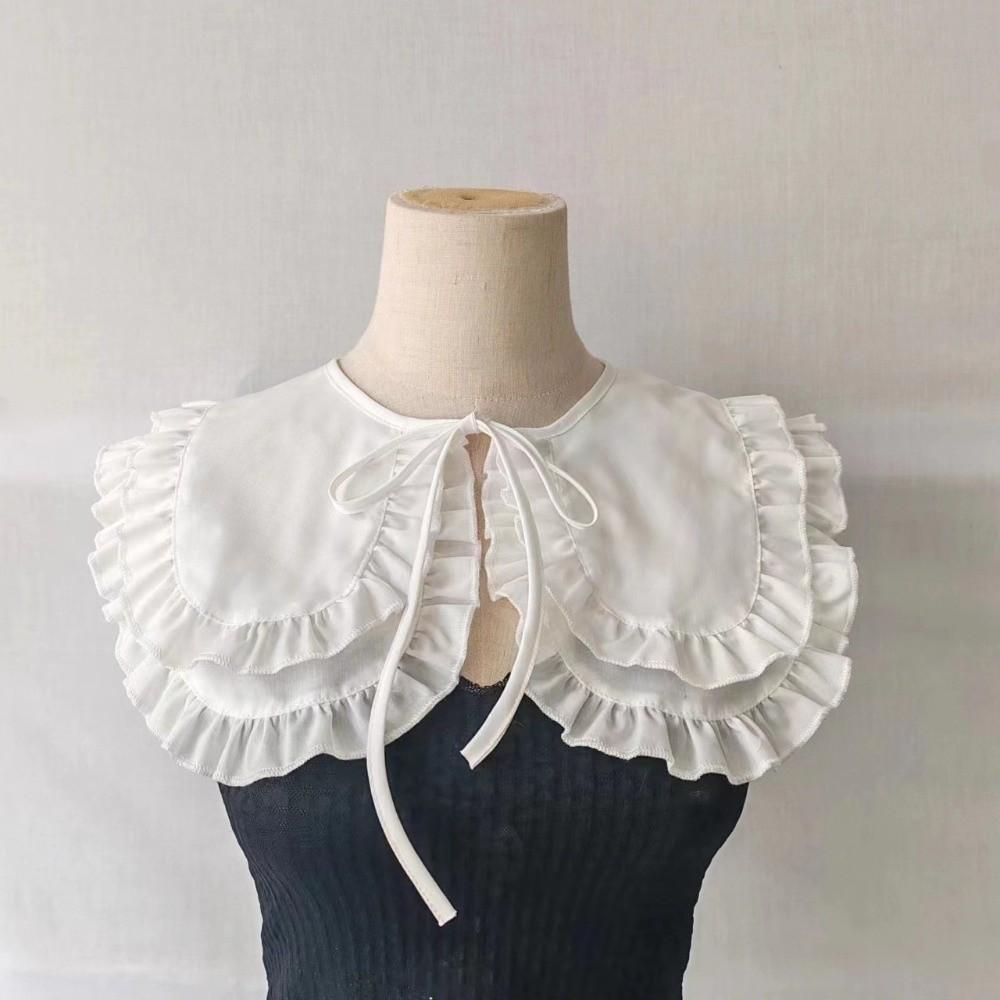 Large Lapel Women False Collar Half Shirt Style Solid Color Detachable Collar Collar Decoration Lace Up Ruffled Doll Collar