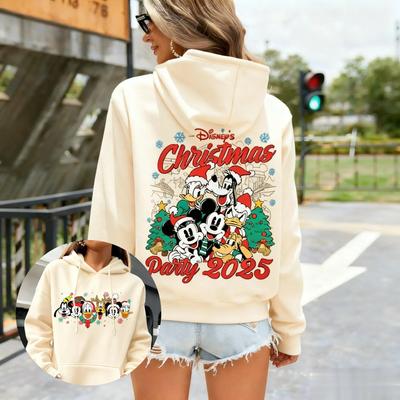 Худи с принтом для рождественской вечеринки Disney для женщин и мужчин, Микки, мультяшная графика, пуловер, толстовка, повседневная уличная куртка, зимняя мода