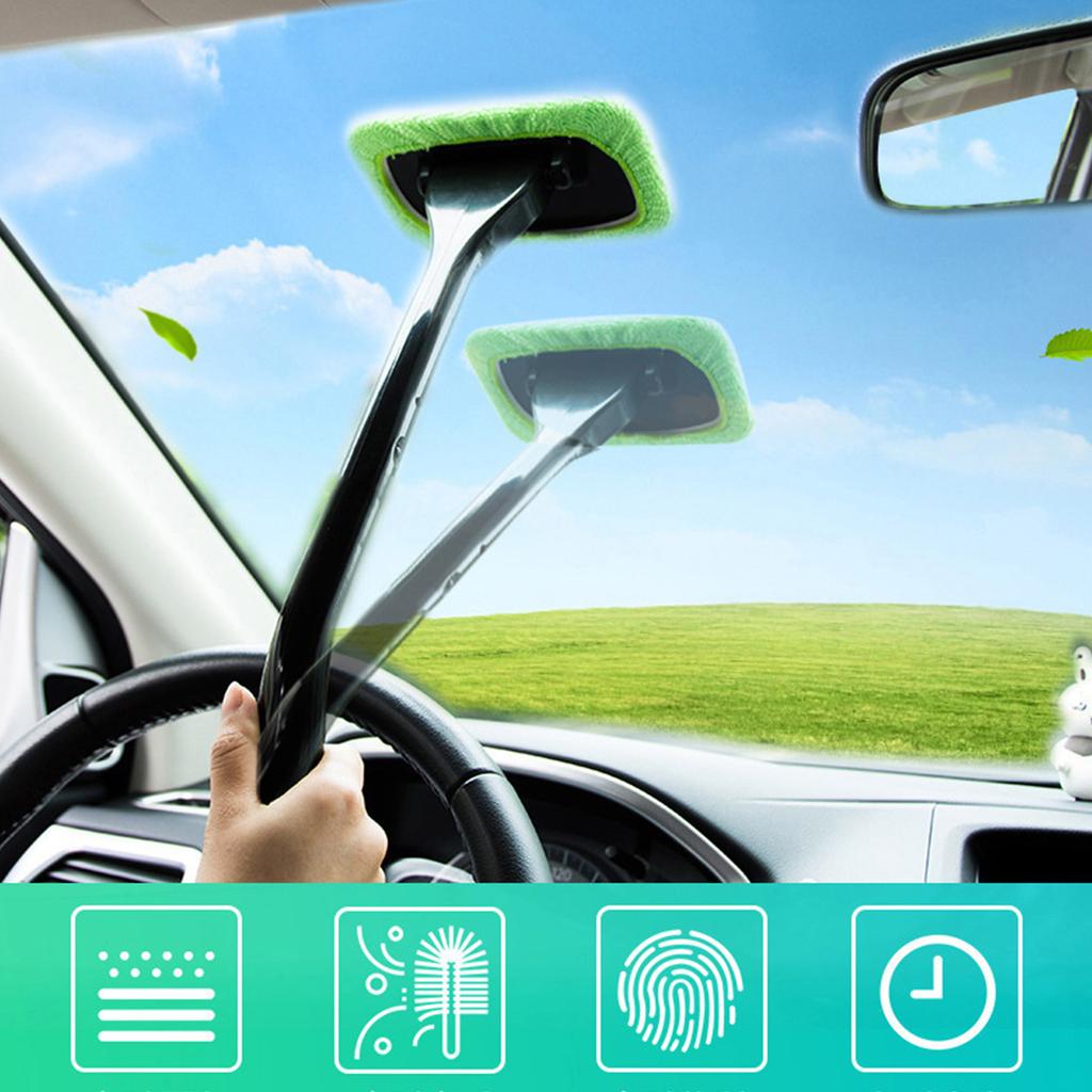 Car Window Cleaner Brush Kit Windshield Cleaning Wash Tool Inside Interior Auto Glass Wiper with Long Handle