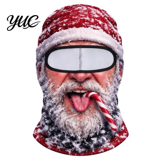 Holiday Costume Mask Christmas Santa Claus Face Mask, Funny Print Balaclava Windproof Milk Silk Headgear Fiber Neck Gaiter Cover for Outdoor