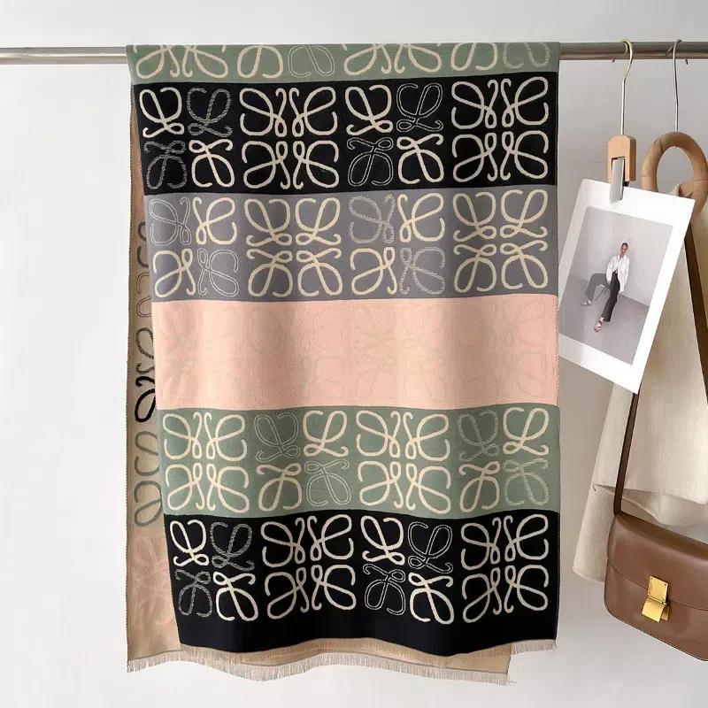 2024 Новый осенне-зимний женский теплый цветочный шарф с геометрическим узором, клетчатый двухсторонний жаккардовый шарф с имитацией кашемира