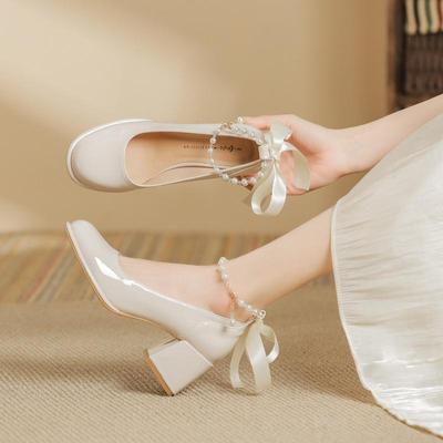 Женские туфли Мэри Джейн на массивном каблуке с круглым носком для свадьбы и подружек невесты - Весна/Осень, принцесса, фея, стиль с ремешком