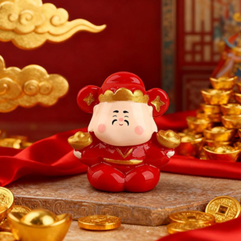 1Pcs Cute New Year'S God Of Wealth Decorative Resin Figurines Stress Relief Healing Emotions Small Ornament Ideal Gifts For Home
