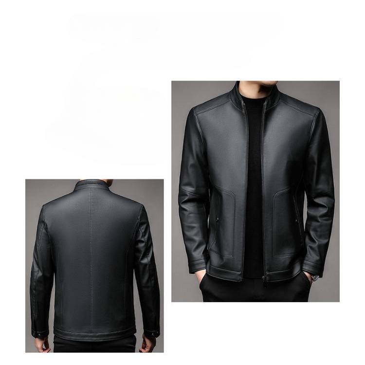 Мужская куртка из натуральной кожи, модная кожаная куртка для папы с воротником-стойкой, повседневная мужская куртка без необходимости глажки
