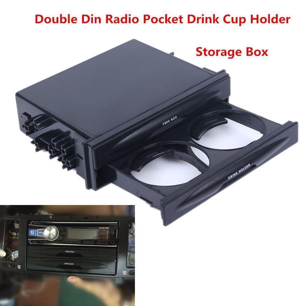 Black Kit Dash Storage Box Car Radio Pocket Drink Cup Holder Double Din