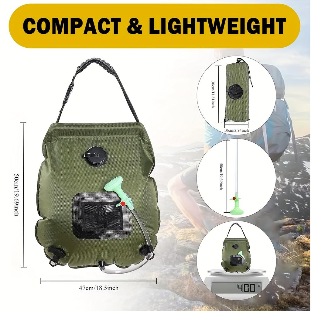 20 л солнечная душевая сумка для отдыха на открытом воздухе с солнечным отоплением премиум-класса походная душевая сумка с температурой горячей воды 45 ° C со съемным шлангом для душа