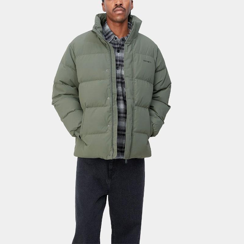 Carhartt WIP Однотонная хлопковая куртка на молнии с воротником-стойкой и спущенным плечом Мужские куртки Зеленая I029450-0FY