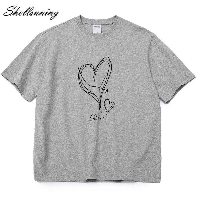 Shellsuning Kawaii футболки с принтом в виде сердца женские летние простые свободные футболки с круглым вырезом повседневные хлопковые женские топы на мягкой основе