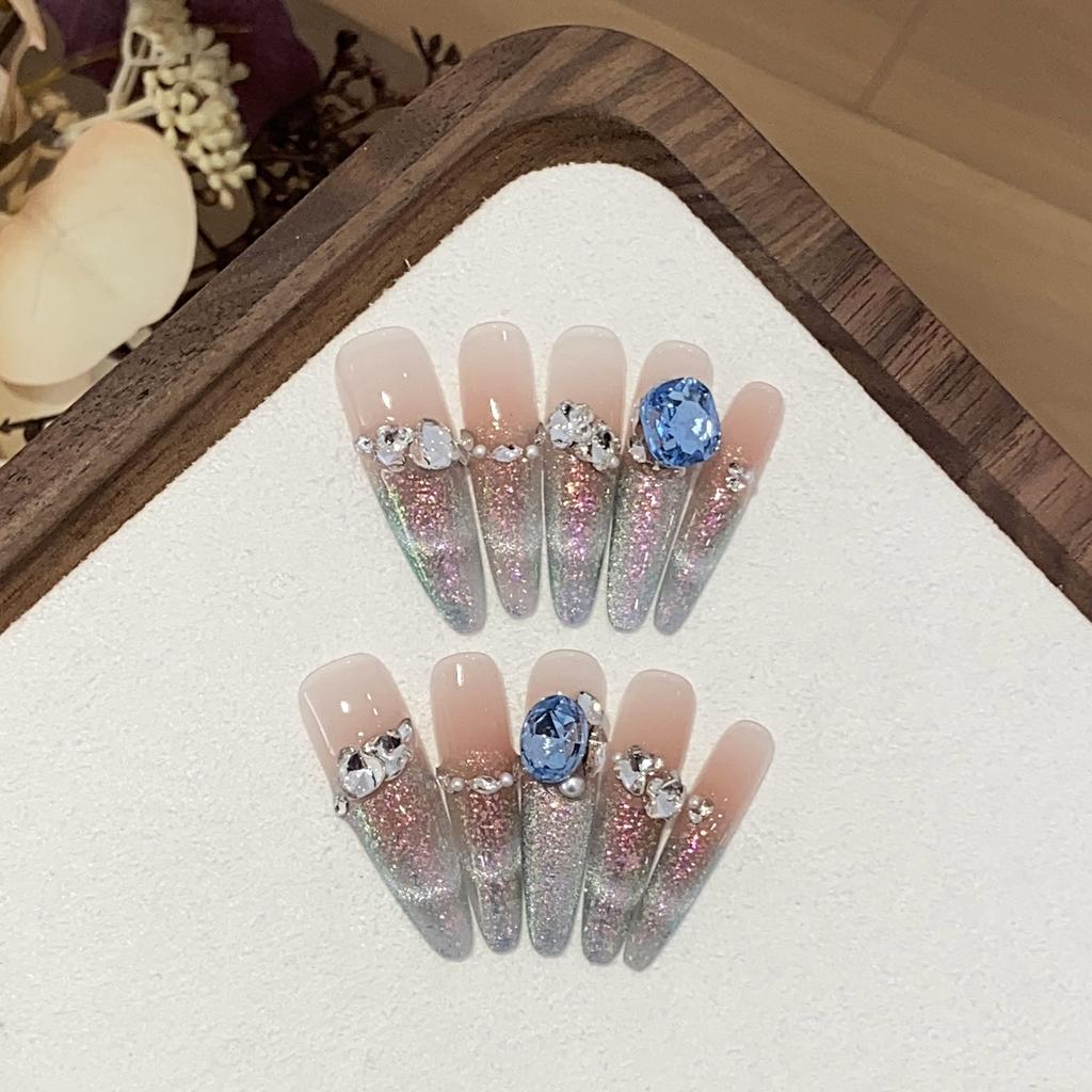 Ice-will Flash Gradient Swan Blue Diamond Pearl Small Broken Diamond French Cat Eye Jade Qinghuan Armor Piece