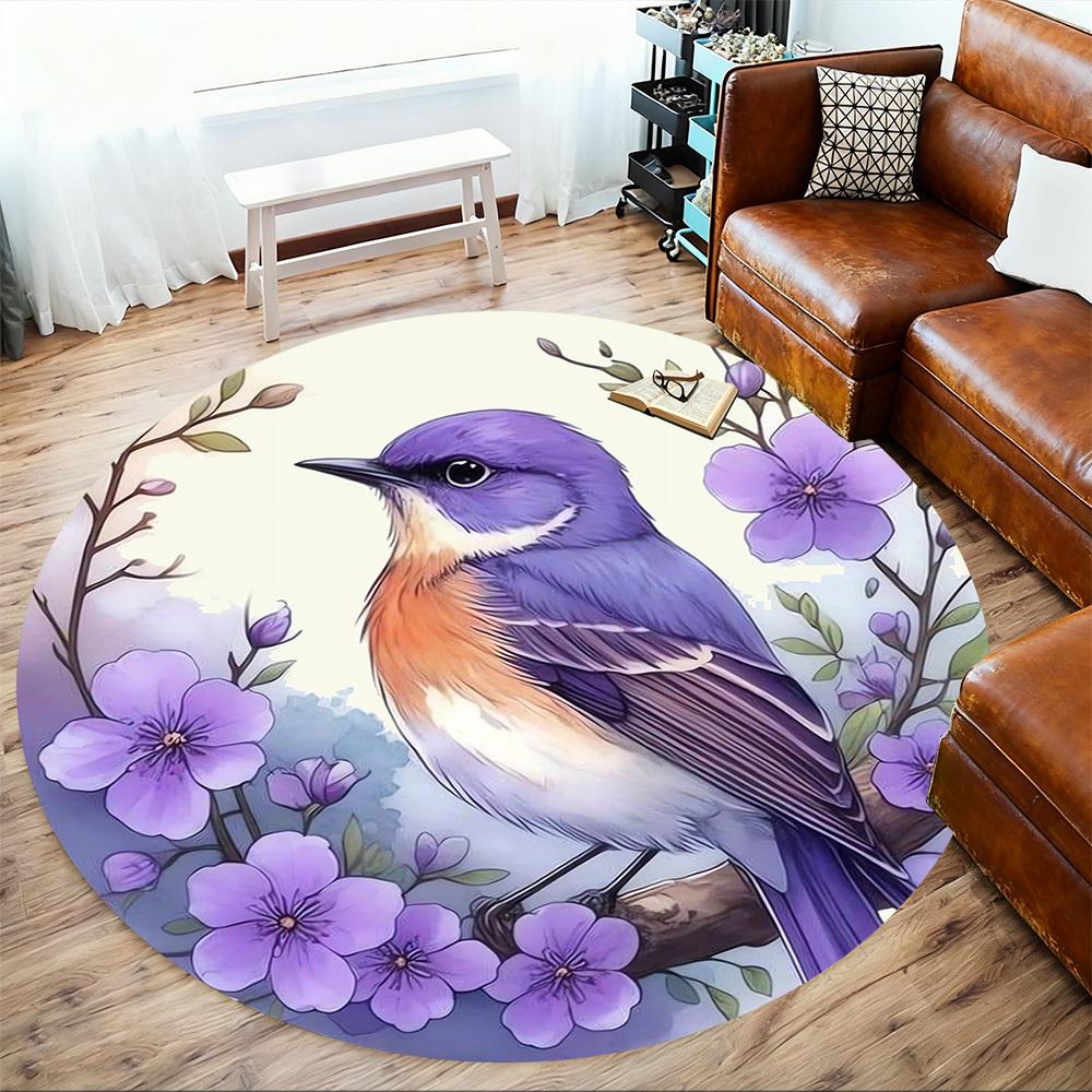 1pc bird flower Round Chair mat Area Rug - Non-Slip, Floor Mat for Office, Bedroom, and Indoor Decor -1002159