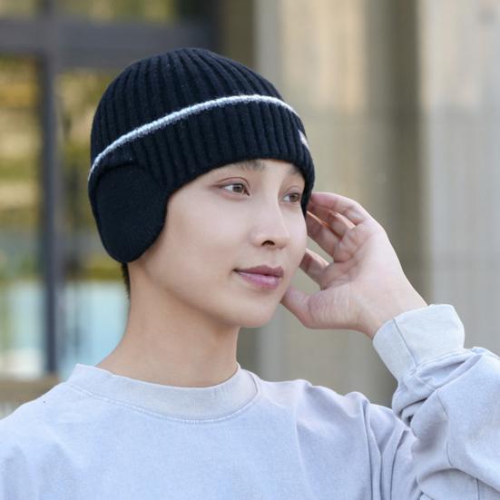 Зимняя мужская вязаная шапка, эластичная, утолщенная, однотонная, с защитой ушей, теплая, повседневная, для катания на лыжах, коньках, головной убор