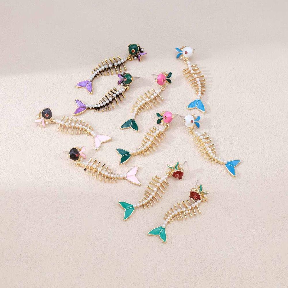 Charm Enamel Fishbone Dangle Earrings Creative Bohemian Dangle Earring Beach