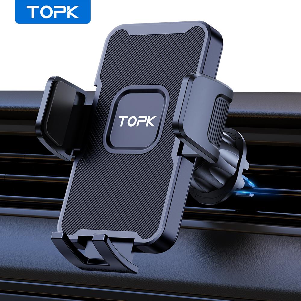 TOPK Car Phone Holder Mount Air Vent Super Stable Metal Hook Single-Hand Operation for iPhone 16 15 14 13 Pro Max Samsung S25 5G