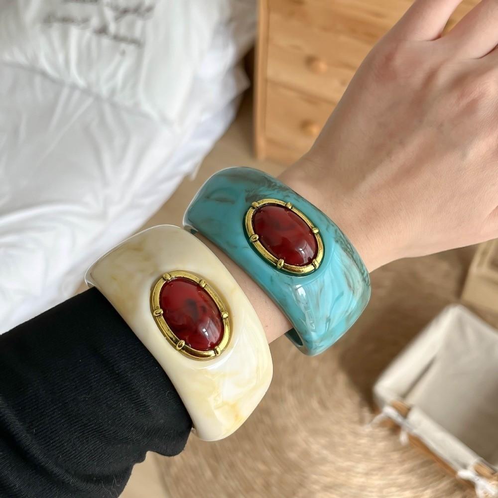 Inlay Geometric Wide Bangle Irregular Chunky Cuff Vintage Resin Acrylic Bracelet Vintage
