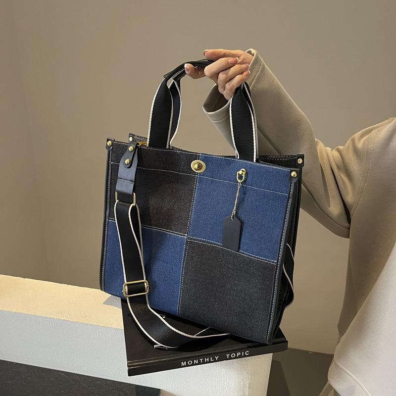 Contrasting Checkerboard Denim Small Square Bag 2025 Autumn New Handbag Premium Trend Shoulder Bag