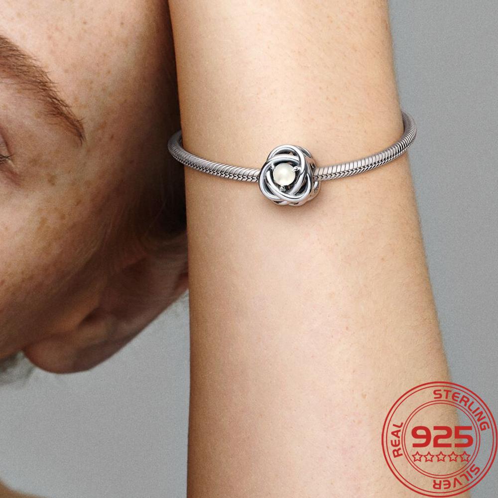 New S925 Silver Charm May Green Birthstone Eternity Circle Charm Fit Fashion 3mm Bracelet DIY Girl Necklace Pendant Gift