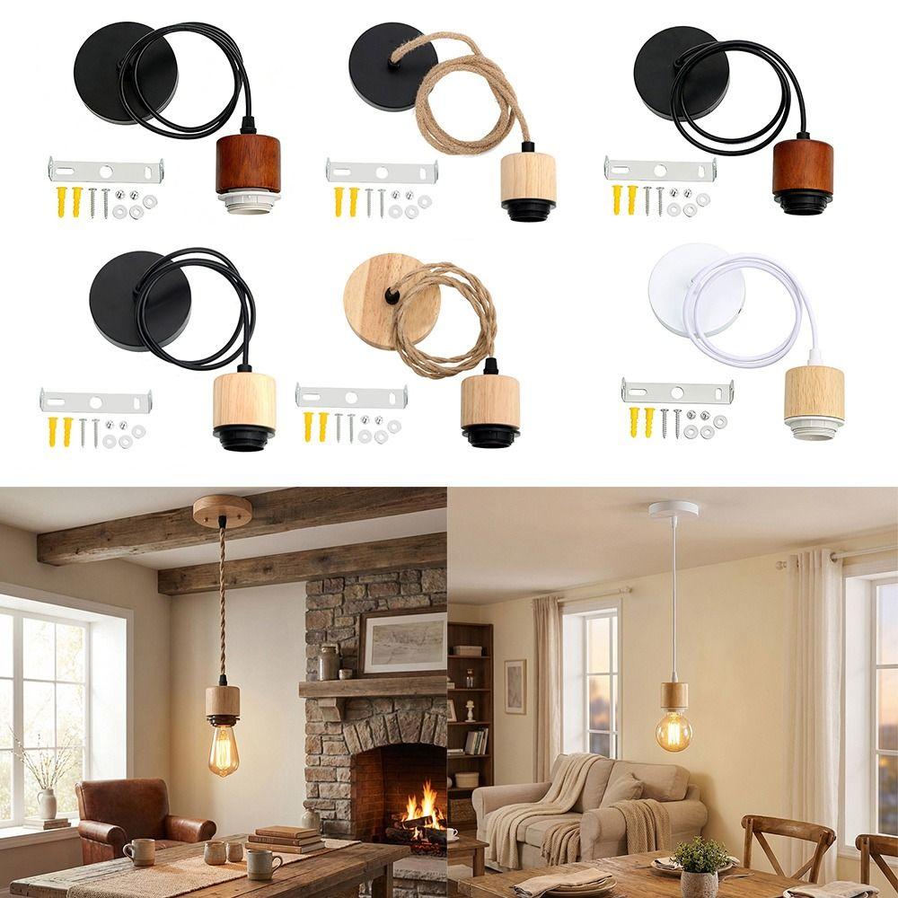 New Solid Wood E27 Lamp Holder Adjustable Wire DIY Accessories Pendant Lamp Screw Socket Hanging Lampshade Base