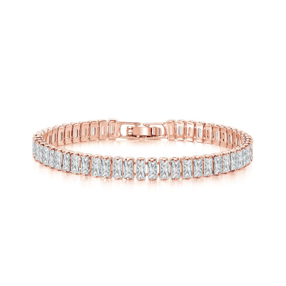Fashion New 18k Gold-plated Boutique Rectangular Colored Cubic Zirconia Bracelet Rainbow Crystal Tennis Chain Bracelet for Women