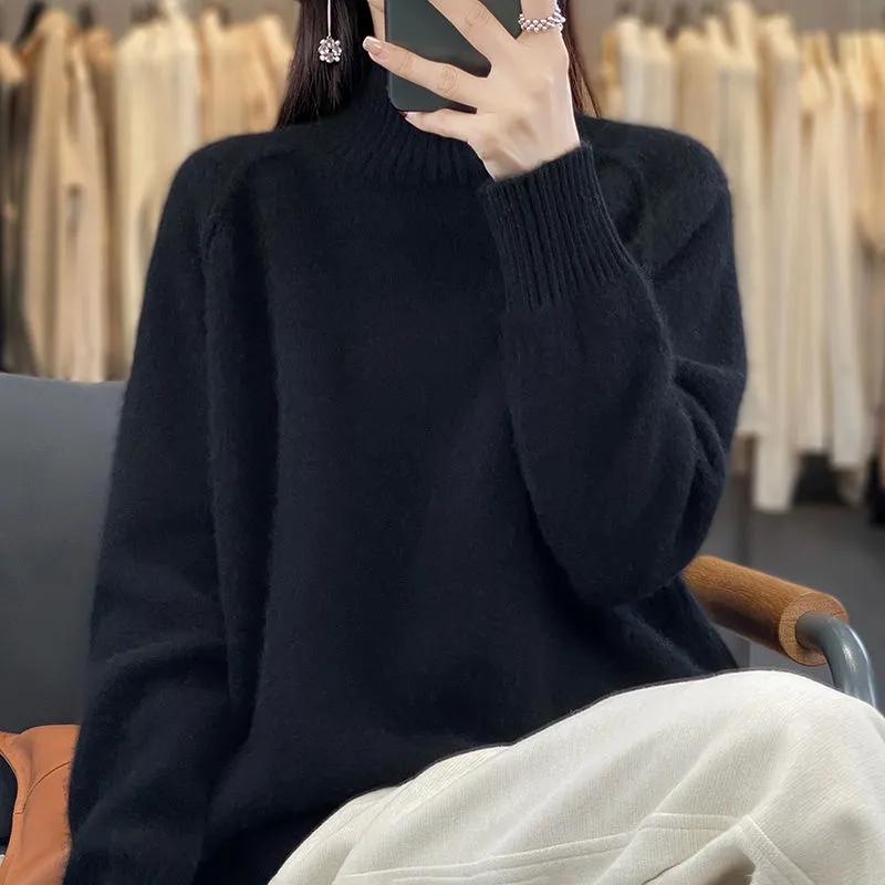 Осень и Зима Большой Размер Западный Стиль Водолазка Вязаный Свитер Свитер Верхняя Одежда Чтобы Сохранять Тепло, Свободный и Универсальный