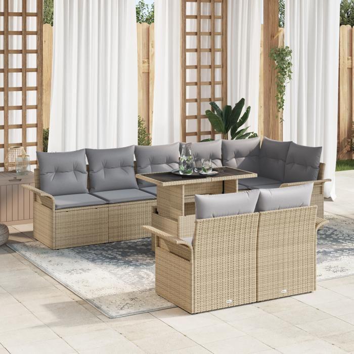 VidaXL Ensemble de Canapés de Jardin 9 pièces avec Coussins Beige Poly Rattan 3348306